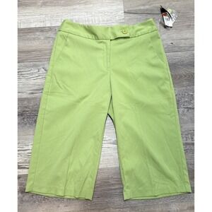 La Vita Womens Wide Leg Capri Pants Green Cropped Flat Front Size 6 NWT‎ USA
